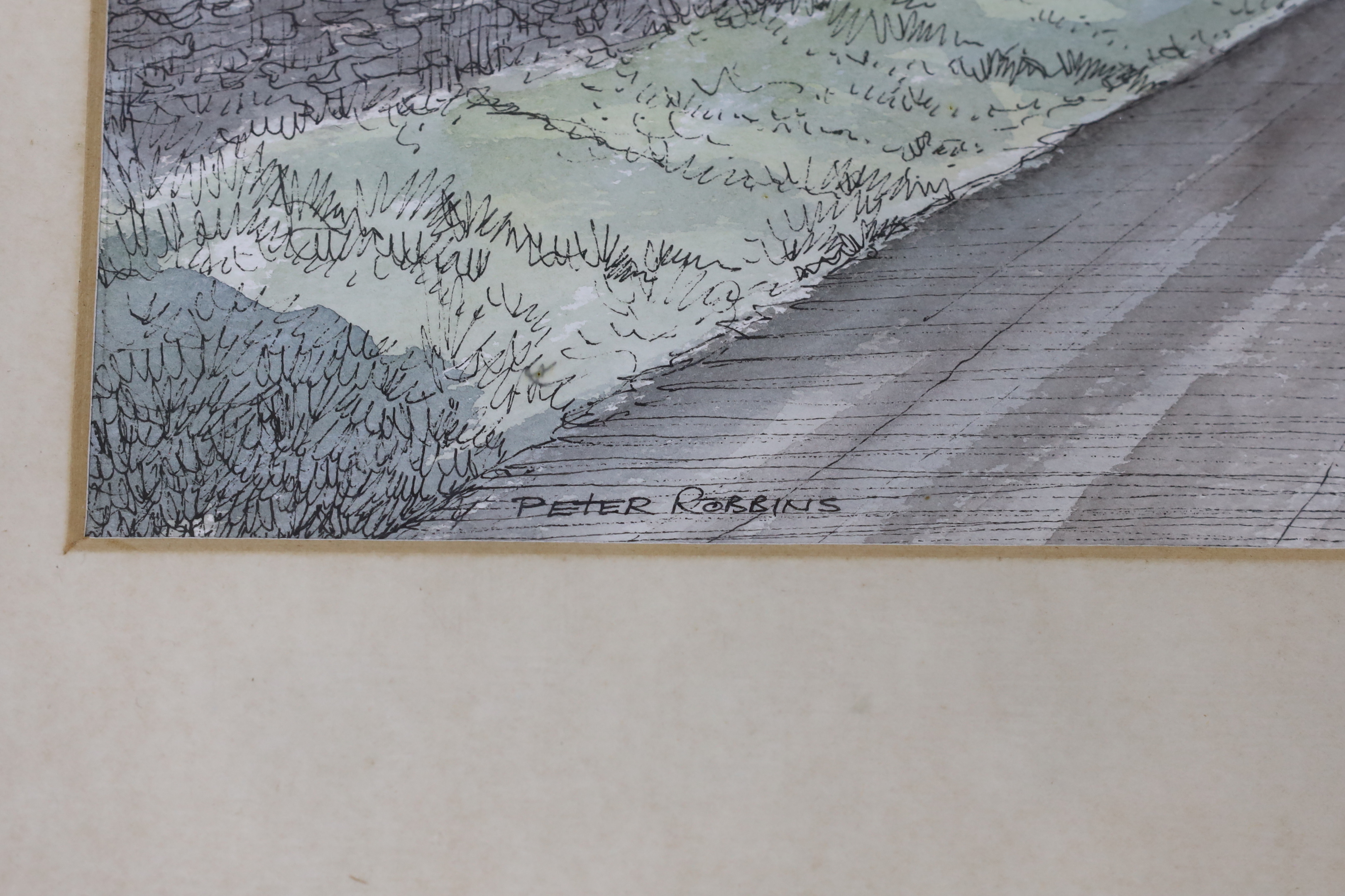 Peter Robbins (Contemporary), ink and watercolour, West Dean, Sussex, signed and inscribed, 33 x 41cm